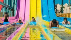 Sky Fall ride height is 68 feet, Slide length 324 feet, mat is required for the ride. Heart-stopping ride, ready for vertical drop, unleashing the scream, incredible G-forces as slide curves and twists