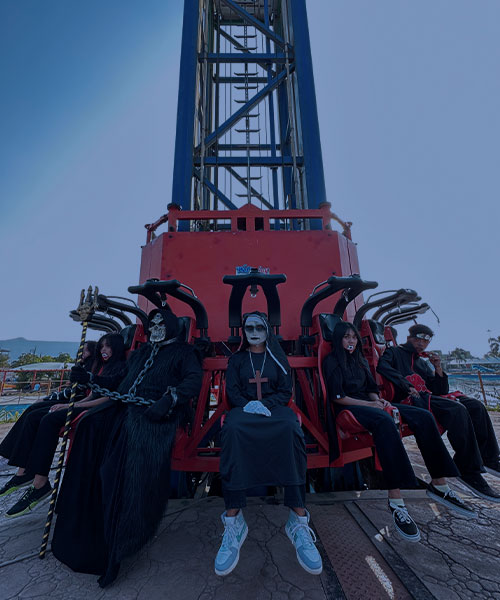 Ghost at Halloween day enjoying z- force -mid thrill ride