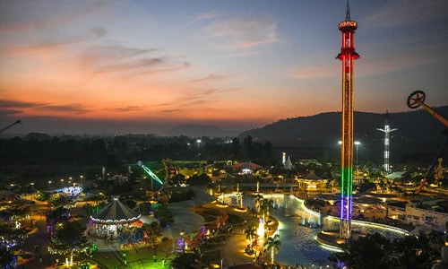 Drone shot of Amusement park by night at Lonavala Park