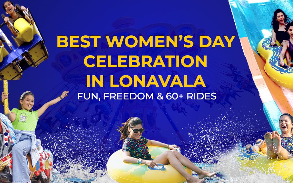 Women enjoying thrilling water slides and amusement rides during Women’s Day celebration at Wet'nJoy Lonavala