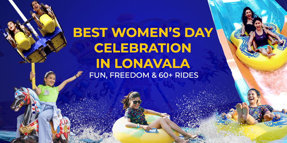 Women enjoying thrilling water slides and amusement rides during Women’s Day celebration at Wet'nJoy Lonavala