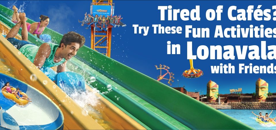 Friends enjoying thrilling water slides and rides at Wet’nJoy, a popular spot for fun activities in Lonavala.