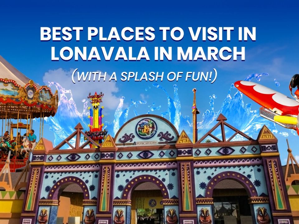 Family enjoying a rollercoaster and carousel at Wet’nJoy, the best amusement park in Lonavala for a March trip.