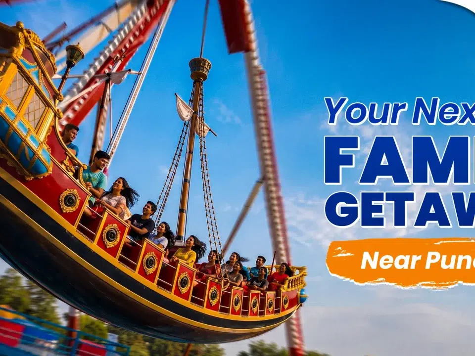 Families enjoying the Pirate Ship ride at Wet’nJoy Amusement Park, a top destination for a one day trip near Pune for family with kids.