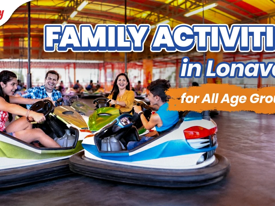 A happy multi-generational family laughing and riding bumper cars together, illustrating inclusive family activities and things to do in Lonavala with family at Wet’nJoy.