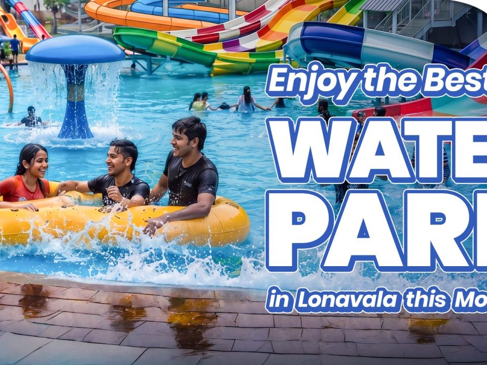 Friends enjoying at Wet'nJoy, the best water park in Lonavala during the monsoon with colorful water slides and pools.