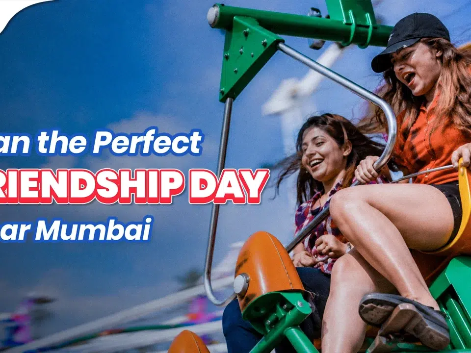 Friends enjoying an amusement ride at Wet'nJoy Lonavala while celebrating Friendship Day near Mumbai with thrilling rides and monsoon fun.
