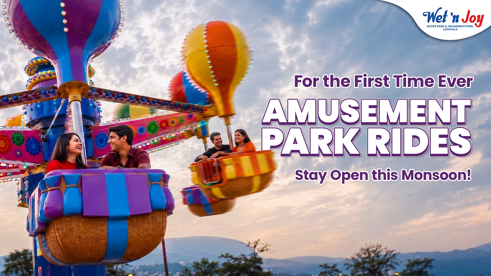 Visitors enjoying an amusement park ride at Wet'nJoy Lonavala, now open during the monsoon for double the fun with water and amusement rides.
