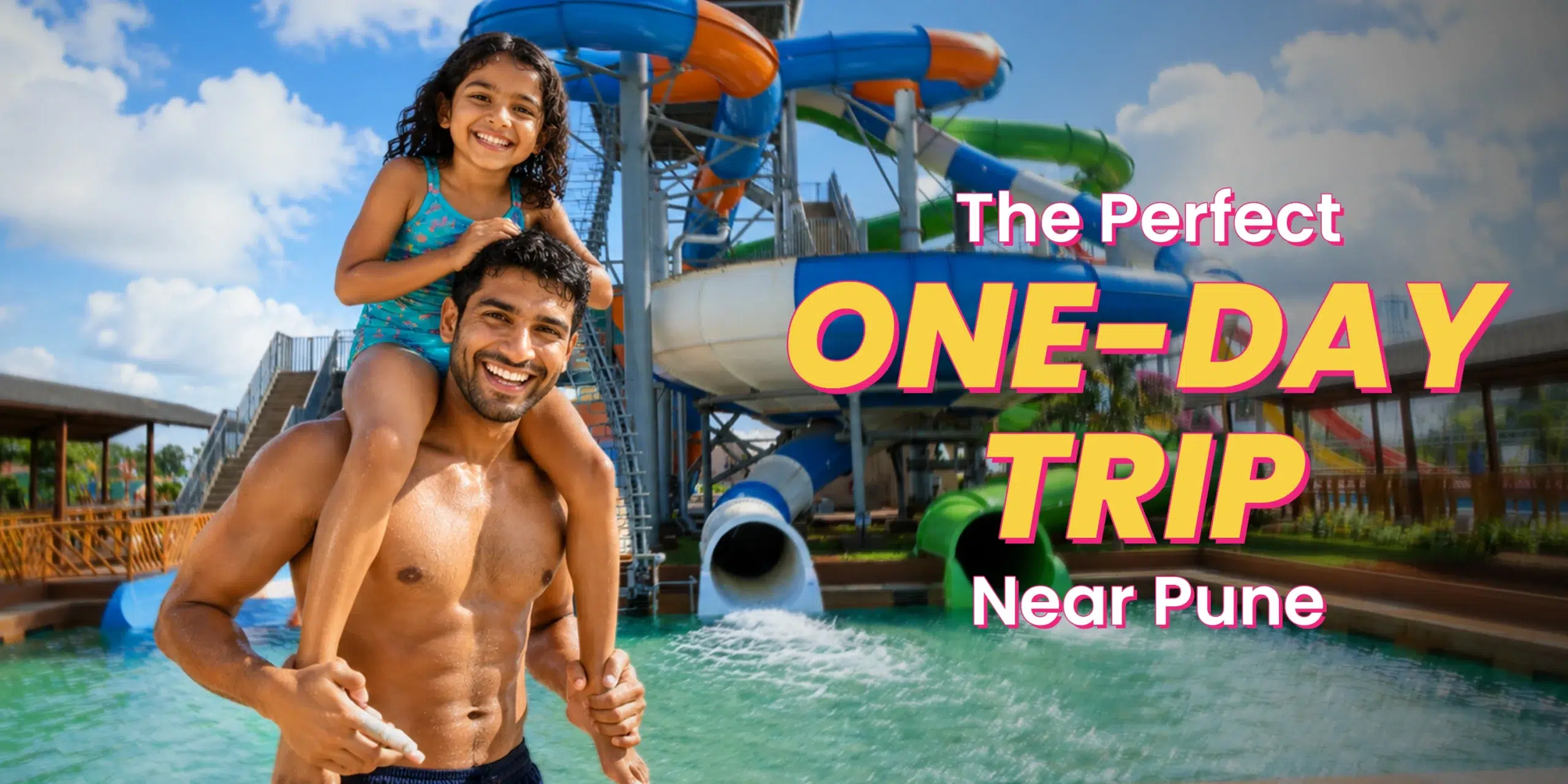 Family enjoying a water park ride at Wet’nJoy, Lonavala during a one-day trip near Pune