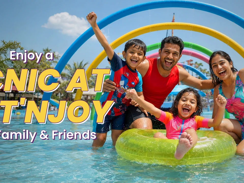 Family enjoying a picnic at Wet’nJoy Lonavala, a one-day picnic near Mumbai