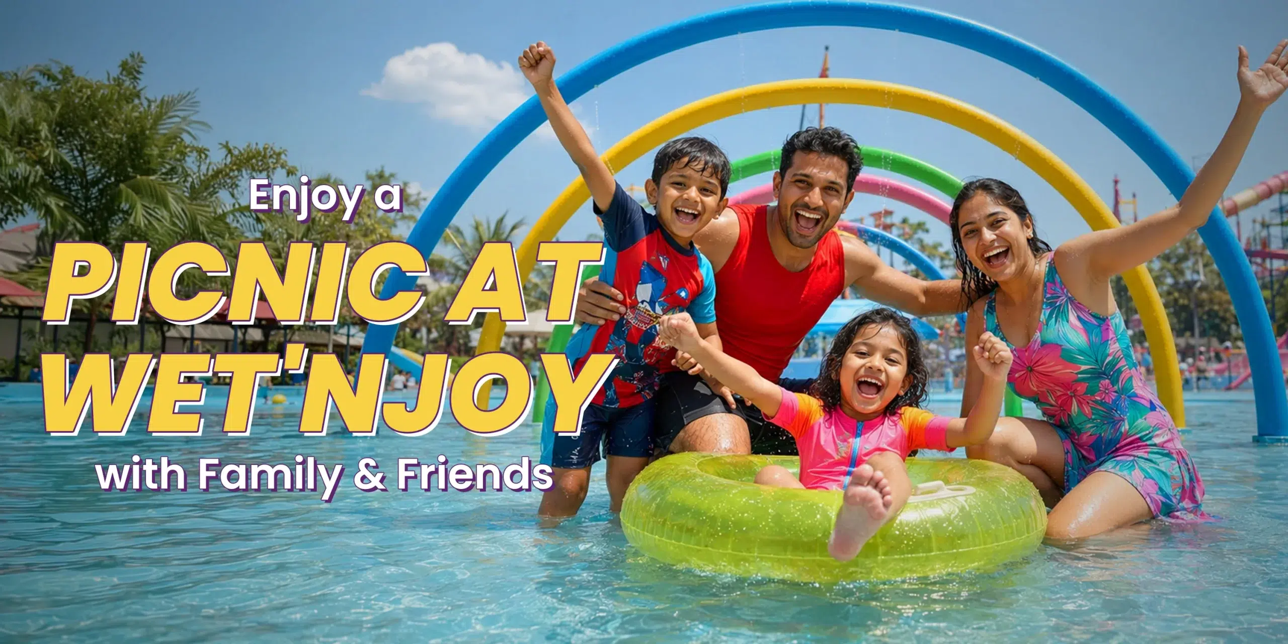 Family enjoying a picnic at Wet’nJoy Lonavala, a one-day picnic near Mumbai