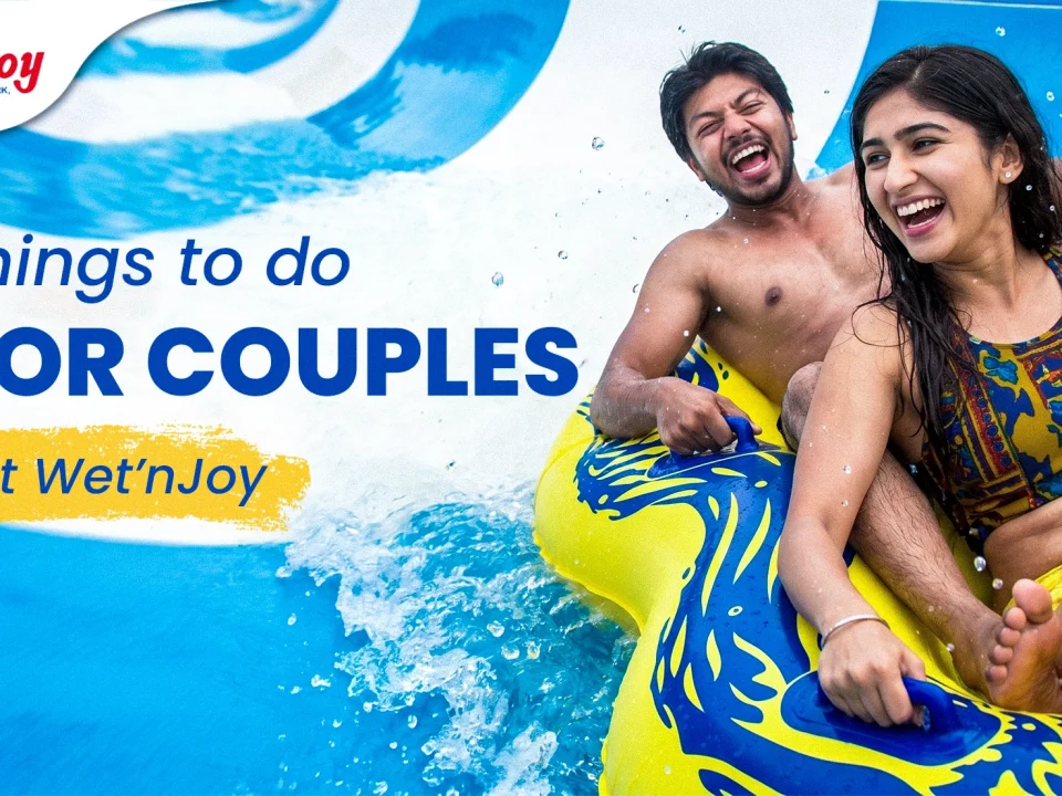 Things to do in Lonavala for couples at Wet’nJoy, with a couple enjoying a water ride together.