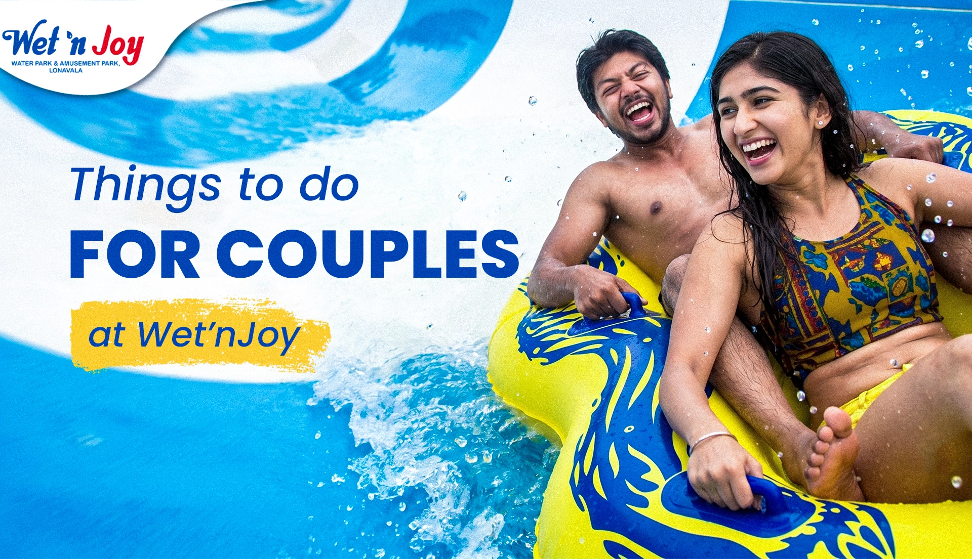 Things to do in Lonavala for couples at Wet’nJoy, with a couple enjoying a water ride together.